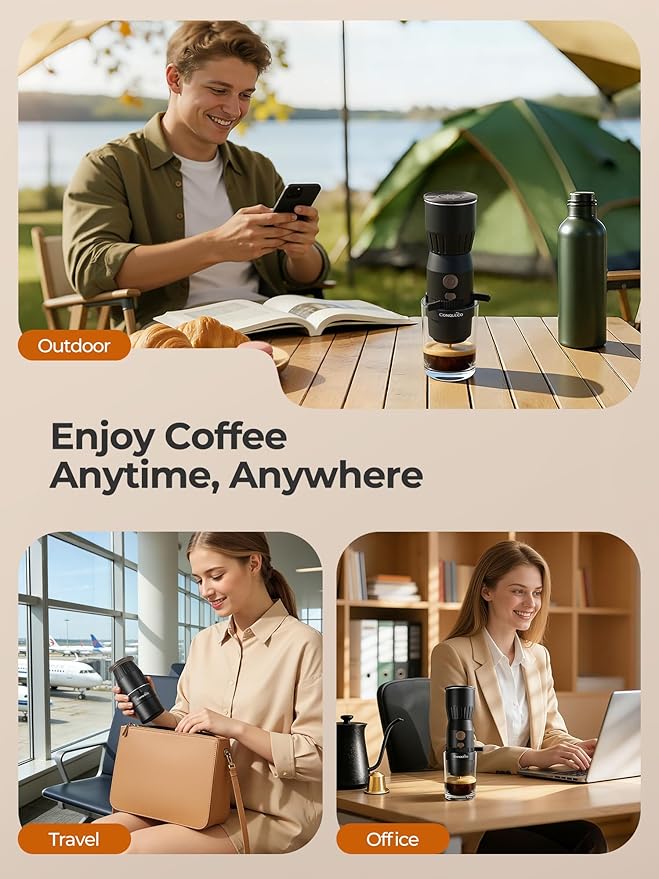 Portable Handheld Electric Espresso Machine Ultra Light Compact Coffee Maker for Hot Water 160ML Large Water Tank 2300mAh Battery Unique Bracket Fast Brewing for NS Capsules Travel/Camping/Office