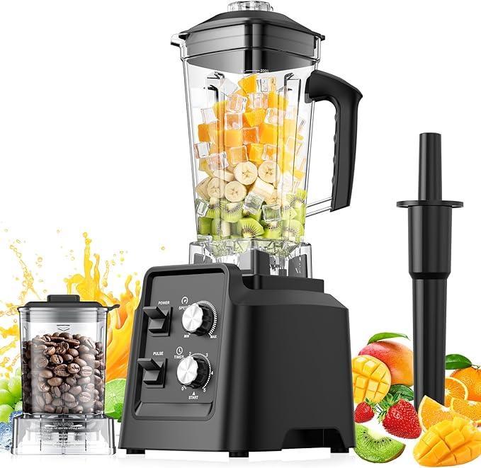 Blender for Smoothies 68oz Countertop Blenders for Kitchen with 20oz Grinder Cup 1800W Smoothie Blender Ice Crushing Frozen Fruit Protein Shake Maker with Timer Self Cleaning Black