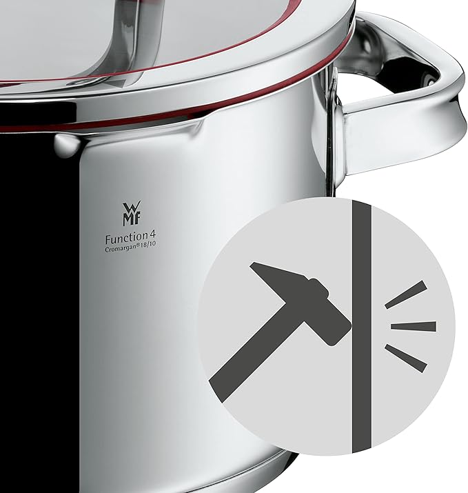 WMF Function 4 Induction Saucepans Set of 4 Polished Cromargan Stainless Steel Glass Lid with 4 Pouring Functions Induction Pots Internal Scale