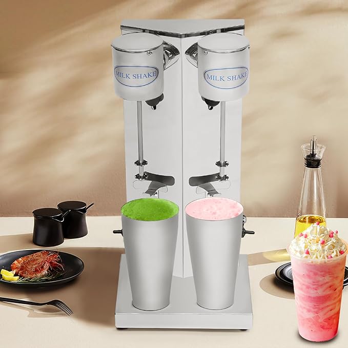 180W Electric Milkshake Maker - Commercial Double Head Stainless Steel Drink Mixer 16000 RPM High-Speed Blender for Shakes/Smoothies/Cocktails (110V Includes 2 Cups)