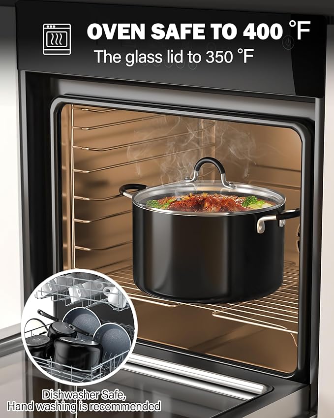 Cook N Home Pots and Pans Nonstick Kitchen Cookware Sets include Saucepan Frying Pan Stockpots 8-Piece Heavy Gauge Stay Cool Handle Marble