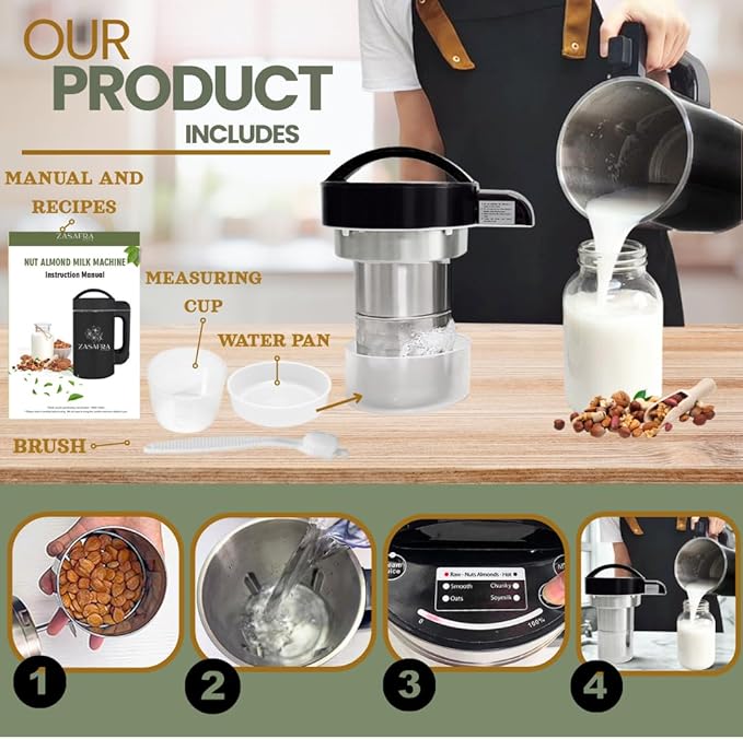 Nut Milk Maker Machine 50oz/1.5L Stainless Steel (Built-In StrainerNo Mesh Bags) 8-IN-1 Cooking Blender 6-7 Cups Per Batch Oat Almondmilk Maker &amp Soymilk Maker Creamy Plant-Based Milks &amp