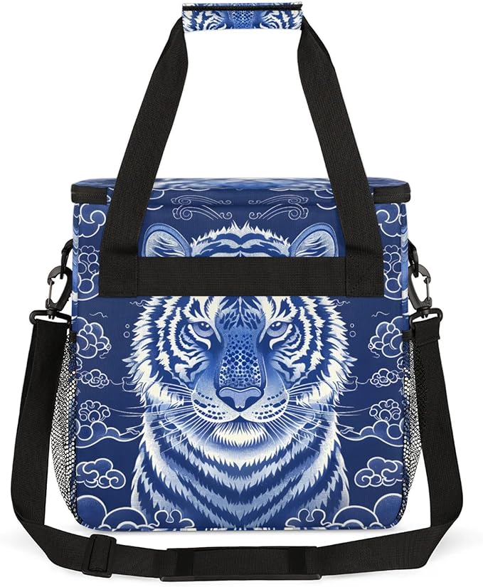 Tiger Print Coffee Maker Travel Bag for Keurig K-Mini/K-Mini Plus Insulated Waterproof Tote with Pockets for K-Cup Portable Single-Serve Brewer Case