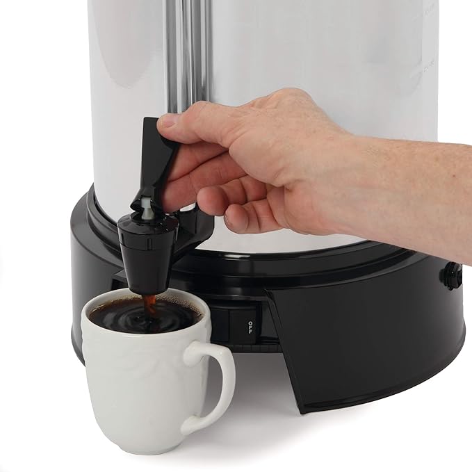 West Bend Commercial Coffee Urn Highly-Polished Aluminum Features Automatic Temperature Control Large Capacity with Quick Brewing Smooth Prep and Easy Clean Up NSF Approved 55-Cup Silver