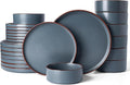 Famiware Nebula Ridge Stoneware Dinnerware Sets for 8 24 Pieces Plates and Bowls Sets Dishes Set Microwave and Dishwasher Safe Kitchen Plates Charcoal