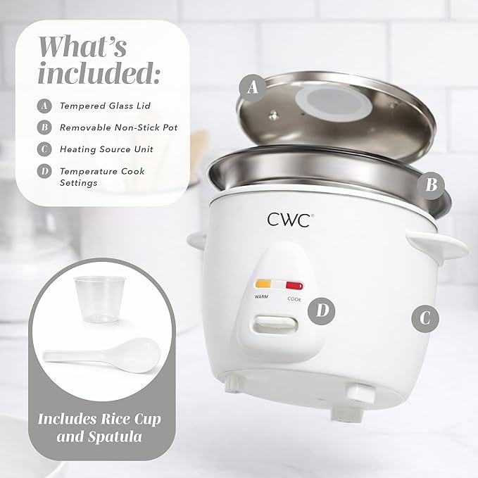 COOK WITH COLOR 6 Cup Rice Cooker 300W - Effortless Cooking and Perfectly Cooks 3 Cups of Raw Rice for 6 Cups of Cooked Rice Cream