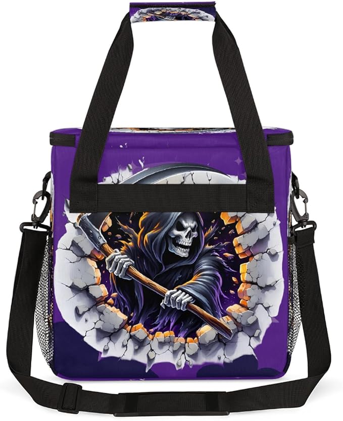 Halloween 3d Skull Scythe Coffee Maker Carring Bag Travel Carrying Storage Tote Bag Compatible with Keurig K-Mini or K-Mini Plus Portable Single Serve Coffee Brewer Case with Pockets for K-cup Pods