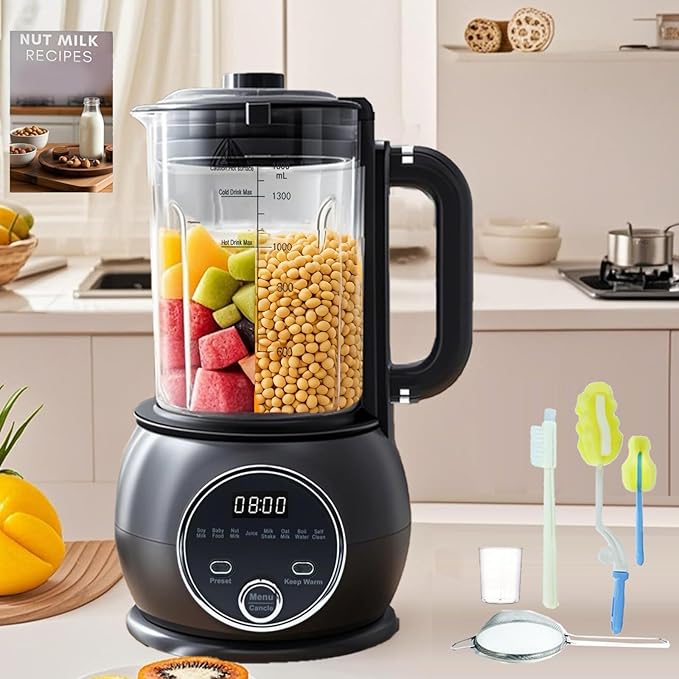 10 in 1 Nut Milk Maker Hot Blender51oz Homemade Soy AlmondOatPlant BasedBaby Food Maker 20 BladesAutomatic Soybean Machine with 24H Delay Start/Keep Warm8H/Boil Water&ampAuto Clean