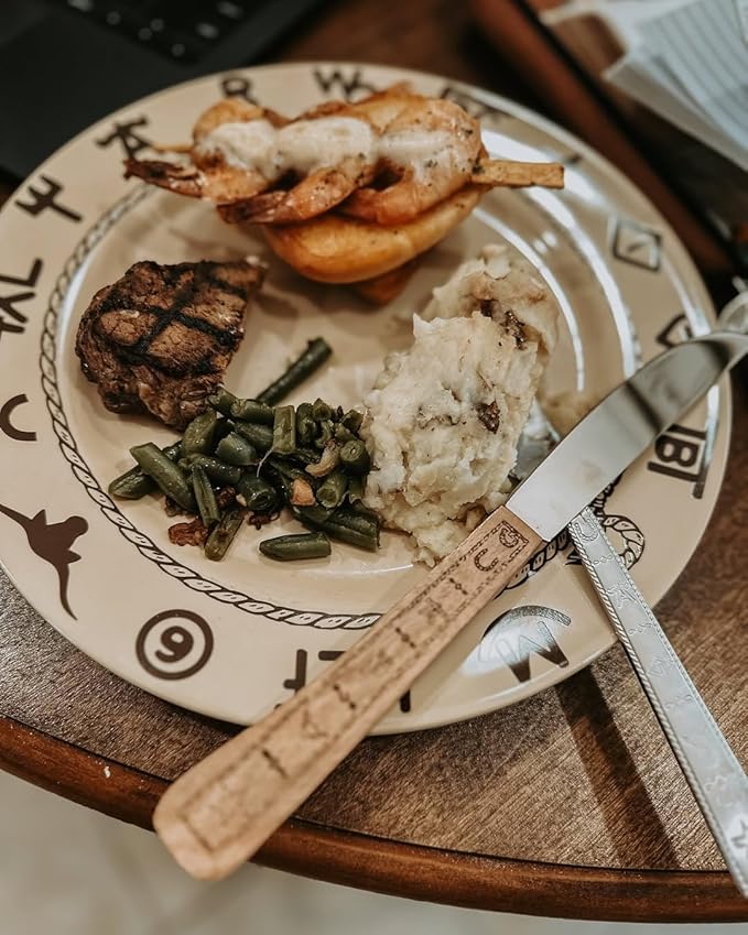Black Forest Decor Cattle Branded Dinnerware Set - Rustic 16-Piece Stoneware for Ranch &amp Western Dining