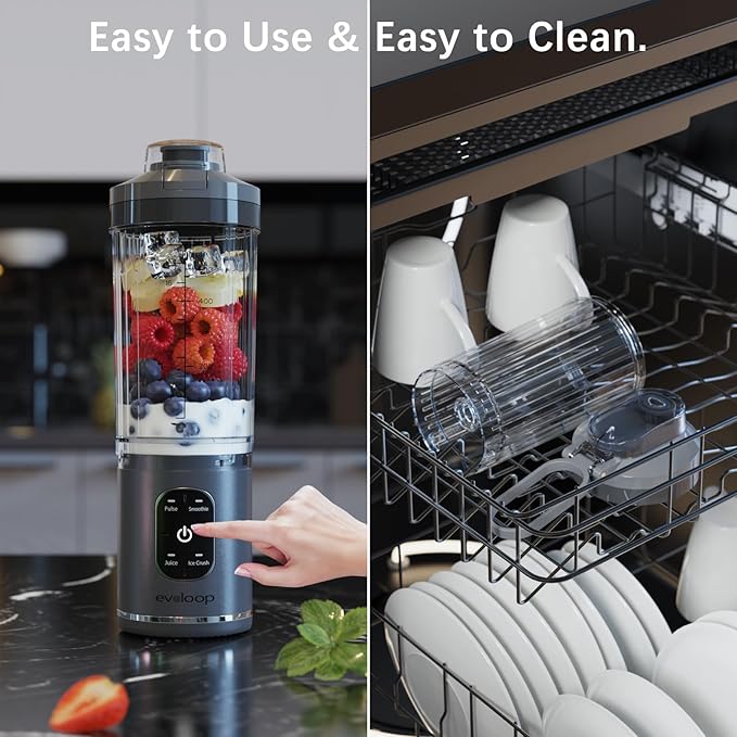 Personal Blender Portable Blender for-Smoothies and Shakes Ice crush Juice Pulse 4 Programs Cordless USB-C Rechargeable 18 oz removable Vessel Lids and Straws BPA Free Dishwasher Safe