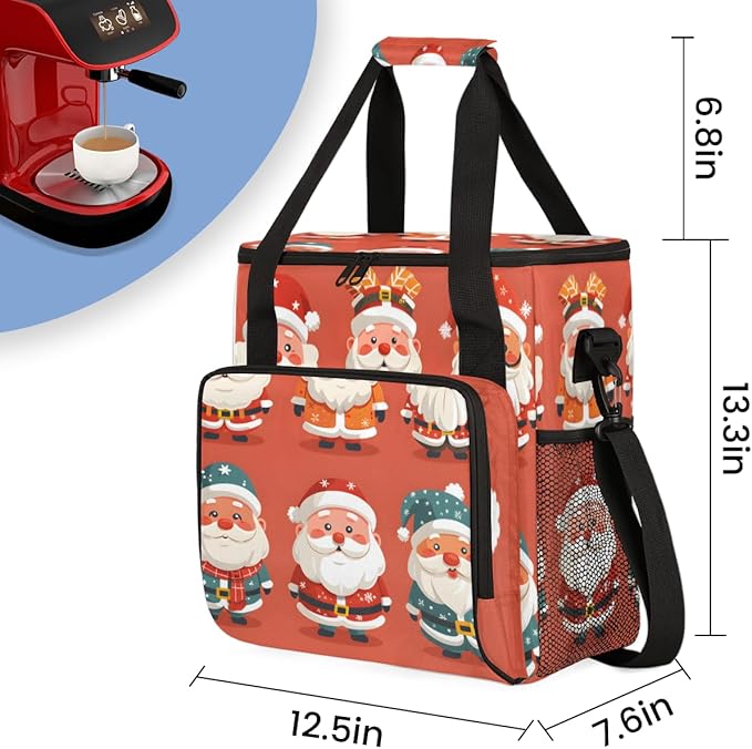 Xmas Santa Claus Coffee Maker Carrying Bag Abstract Santa Claus Travel Storage Bag Compatible with K-Mini or K-Mini Plus Single Serve Coffee Brewer Carrying Case with Pockets &amp Shoulder Strap
