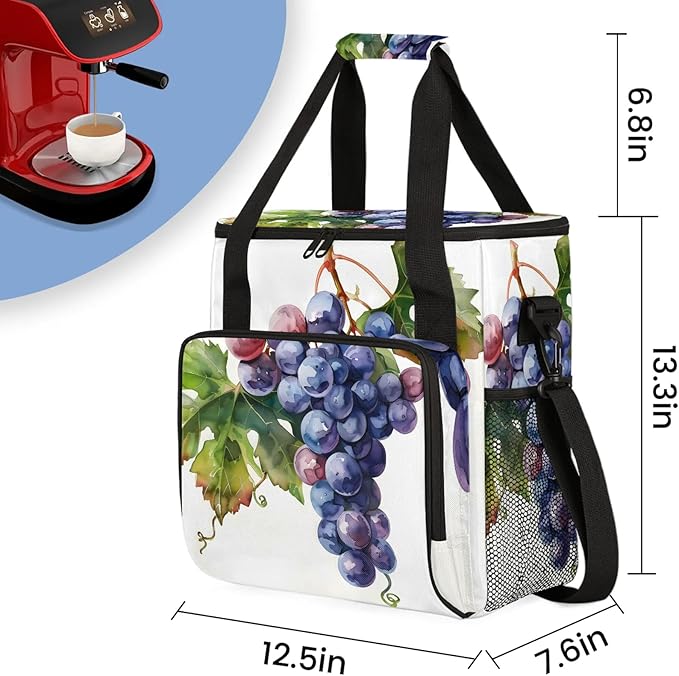 Grape Fruit Coffee Maker Carring Bag Large Insulated Storage Organizer Case Tote Bags with Shoulder Strap for Travel Work Picnic