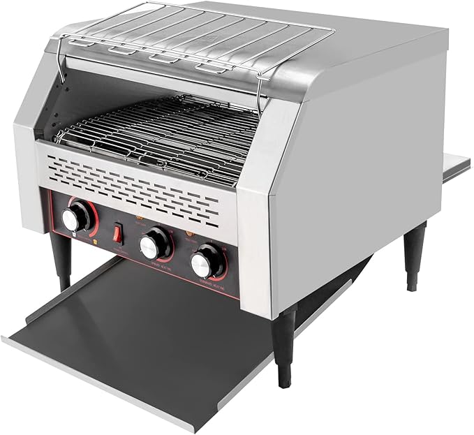 Commercial Conveyor Toaster 450 Slices/Hour Countertop Electric Restaurant Equipment 2600W Heavy Duty Stainless Steel Conveyor Toaster w/Three-ring Heating Tubes for Bun Bagel Bread Baked Food