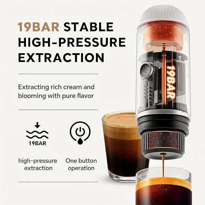 Portable Electric Espresso Machine Self-heating with USB-C 12V 7800mAh Long battery life Travel Coffee Maker for Camping Hiking Office Car Compatible with NS Capsules &amp Ground Coffee