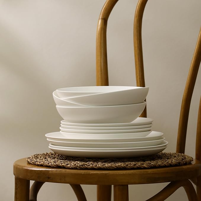 Stone Lain Taglio 12-Piece Dinnerware Set Bone China Matte White
