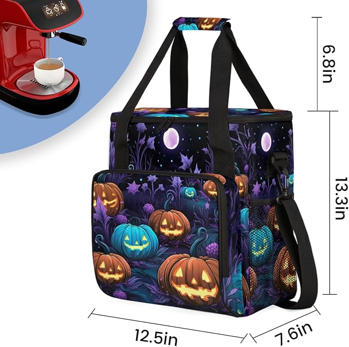 Gothic Moon Halloween Pumpkin Coffee Maker Carrying Bag Travel Storage Bag Compatible with K-Mini or K-Mini Plus Single Serve Coffee Brewer Carrying Case with Multiple Pockets &amp Shoulder Strap