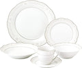 Lorren Home Trends 24 Piece Wavy Porcelain Atara Collection Dinnerware Set Silver