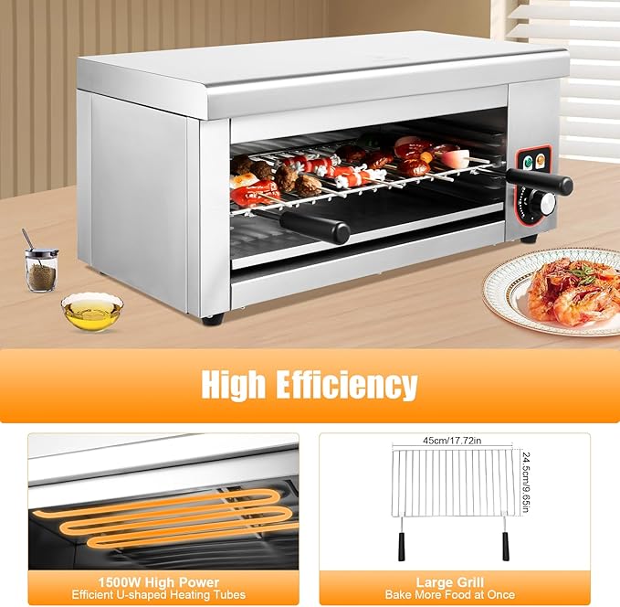 Electric Single Wall Oven 1500W Bake Air Fry Countertop Convection Toaster Oven Medium Capacity Bake Broil Air Fry Toast Keep Warm Stainless Steel