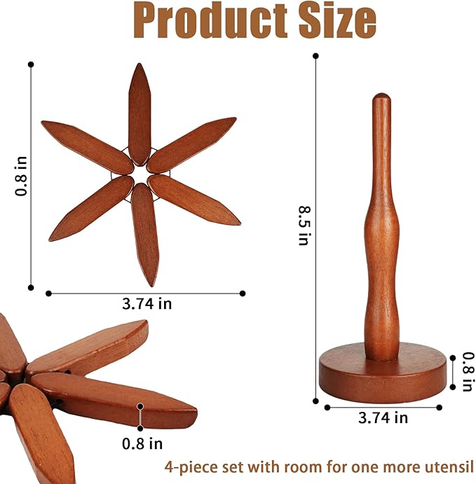 Wooden Trivets for Hot Dishes Tree Shape Trivet Set Foldable Kitchen Wooden Trivets Tree Coaster for Hot Dishes、Pot、Bowl、teapot、hot Pot Holders (4 Piece-Walnut)