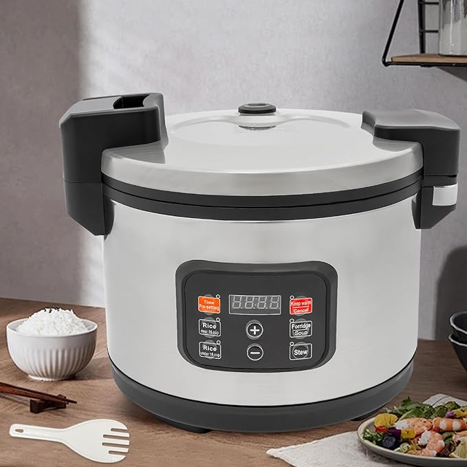 Commercial Stainless Steel Rice Cooker13L Large Rice Cooker1850W Arrocera Non-Stick Pot Hinged Lid Stainless Steel Housing Silver