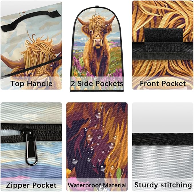 Kitchen Aid Mixer Cover Cute Highland Flowers Cow Stand Mixer Cover Compatible with 6-8 Quarts Stand Mixers Dust Covers with Zipper Pocket Foldable Washable Kitchen Aid Organizer Bag