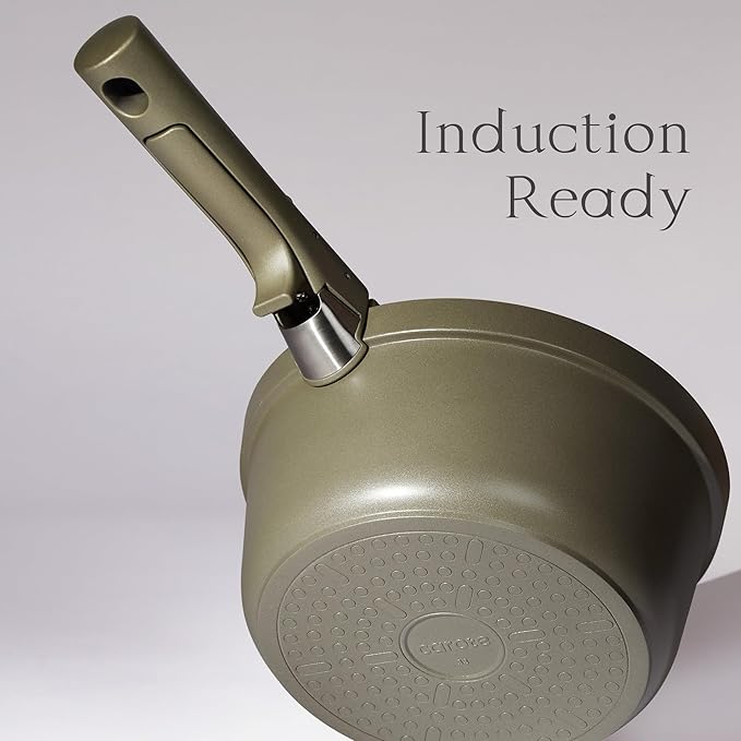 CAROTE Pots and Pans Set Nonstick Ceramic Cookware Set with Detachable Handles 5.5QT/3QT/2QT Non stick Stock Pot Non-toxic Induction Cookware PFAS and PFOA Free Olive Gree