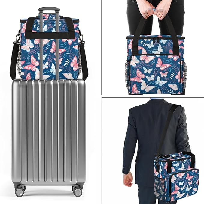 Watercolor Butterfly Coffee Maker Carrying Bag Modern Butterfly Travel Storage Bag Compatible with K-Mini or K-Mini Plus Single Serve Coffee Brewer Carrying Case with Pockets &amp Shoulder Strap