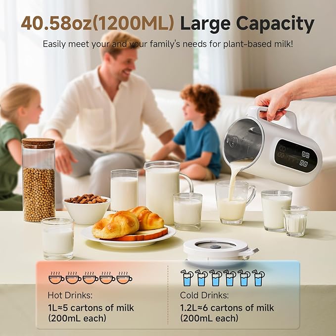 40oz Nut Milk Maker Machine 10 in 1 Nut Milk Maker for Homemade Almond Milk Soy Milk Oatmeal and Non-Dairy Beverages Soy Milk Maker with 10 Blades Delay Start Keep Warm Auto-clean Boiling