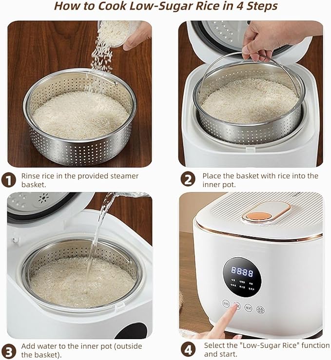 Low Sugar Electric Rice Cooker 3L with Steamer Basket - Electric Pressure Cooker with Ceramic Inner Pot 5-in-1 Multi-Cooker for White/Brown Rice Porridge &amp Soup 24H Timer &amp 8H Keep Warm