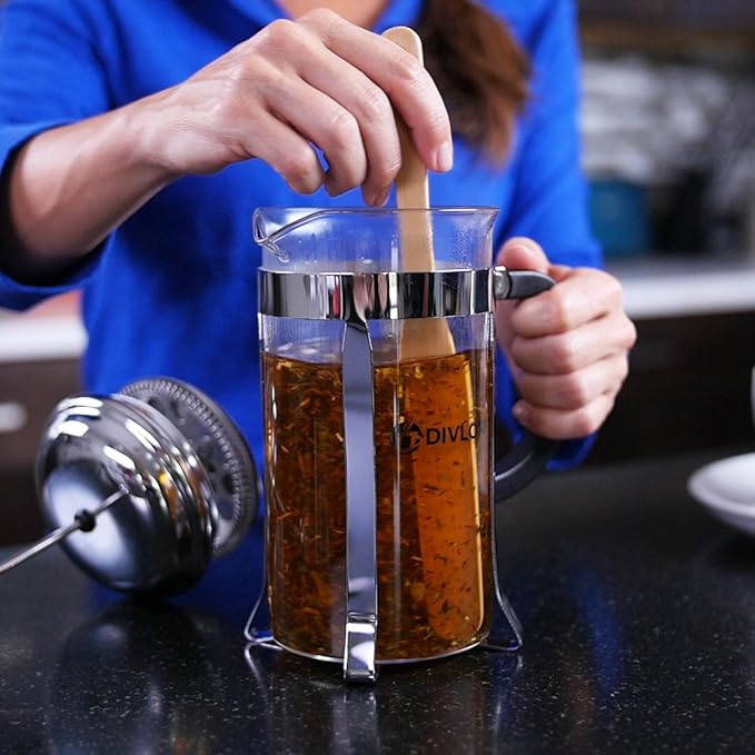 French Press Coffee Maker - 34 Ounce 8 Cups Clip Spoon and 2 Bonus Filter Included By Divlor