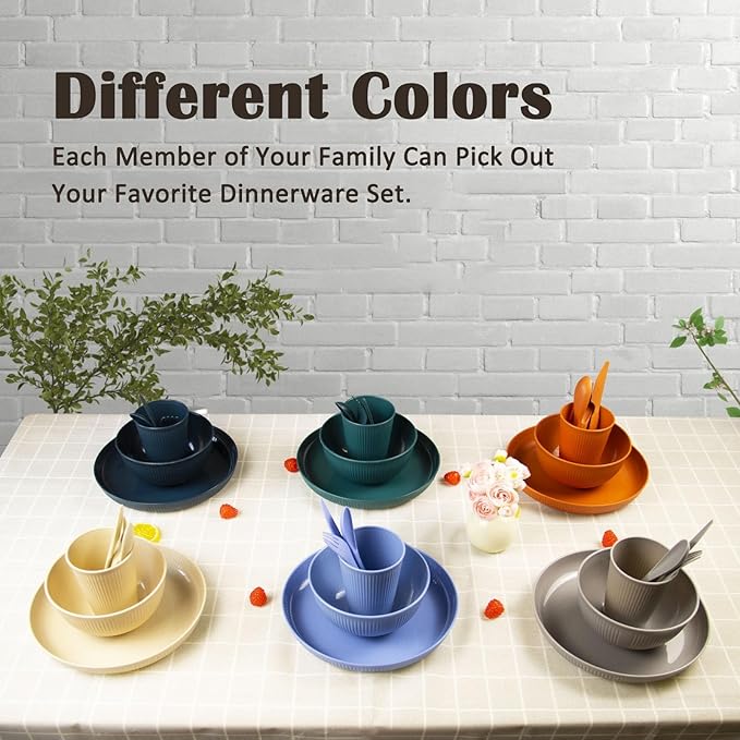 Wheat Straw Dinnerware Set 36pcs Dishes Plates and Bowls Sets Service for 6 Reusable Dinnerware Set Kitchen Cups Plates and Bowls Sets