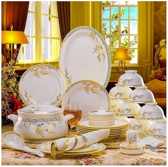 56Pcs Ceramic Dinnerware Set Bone China Dinnerware Dinnerware Plates Ceramic Combination Dinnerware Set Diner Set Porcelain
