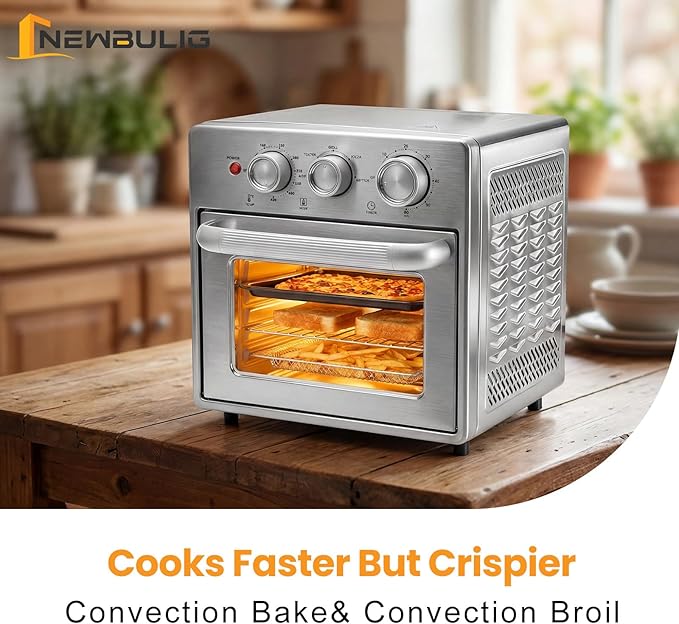 NEWBULIG 17QT Air Fryer Toaster Oven Combo 8-in-1 Multi-Function Air Fryer Large Capacity Countertop Convection Oven 450°F Fast Cooking 60 Min Precision Timer for Healthy Delicious Meals