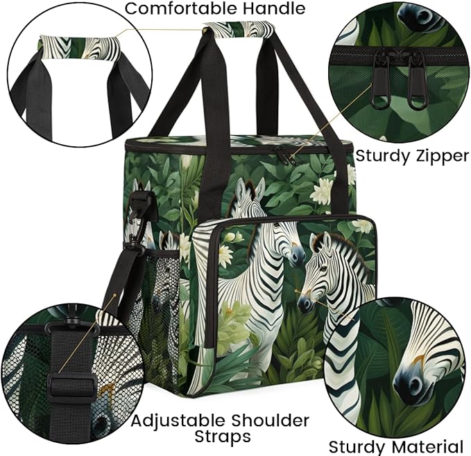 Zebra Coffee Maker Carrying Bag Palm Leaves Portable Travel Storage Tote Bag Compatible with K-Mini or K-Mini Plus Single Serve Coffee Brewer Carrying Case with Multiple Pockets &amp Shoulder Strap