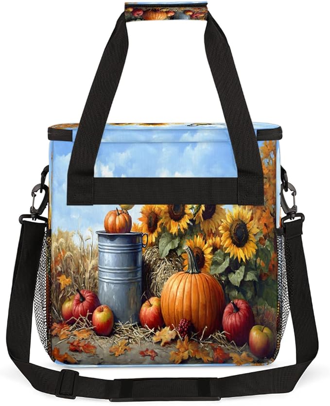 Sunflower Pumpkin Bird Apple Coffee Maker Carring Bag Travel Carrying Storage Tote Bag Compatible with Keurig K-Mini or K-Mini Plus Portable Single Serve Coffee Brewer Case with Pockets