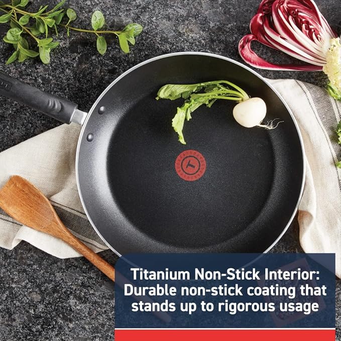 T-Fal Experience Non Stick Fry Pan Set 3 Piece 8 10.25 12 Inch Induction Oven Broiler Safe 400F Cookware Kitchen Cooking Set Pots and Pans Skillets Frying Pans Dining Dishwasher Safe Black