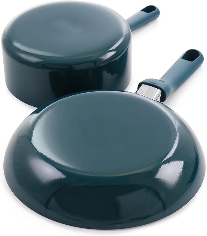 7 Piece Ceramic Nonstick Cookware Set – Healthy Aluminum Pots and Pans with Glass Lids Cool Touch Handles &amp Nylon Utensils – Oven Safe Nonstick Cooking Set for All Stovetops (Teal)