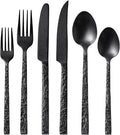 KINGSTONE 48 Pcs Black Hammered Silverware Set with Steak Knives for 8 18/10 Stainless Steel Heavy Duty Flatware Set Tableware Cutlery Utensil Sets for Home Restaurant Dishwasher Safe