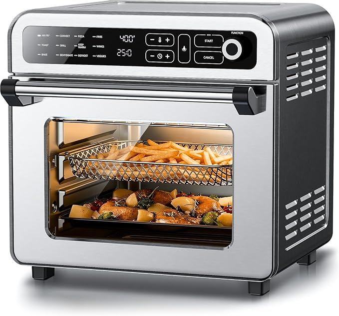 18QT Air Fryer Toaster Oven Combo12-in-1 Large Convection Airfryer Oven with 70–450℉ Temperature Control &amp 60-Minute TimerRoast &amp Broil Fits 8-10″ PizzaStainless Steel (Silver)