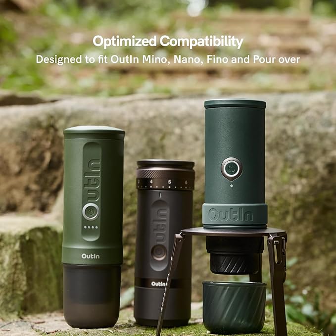 OutIn Ultra-Portable Foldable Coffee Stand with Carabiner Stable Portable Espresso Machine Holder Aluminum Unibody Design Clip-On Carabiner for Easy Carrying Fit Mino Nano