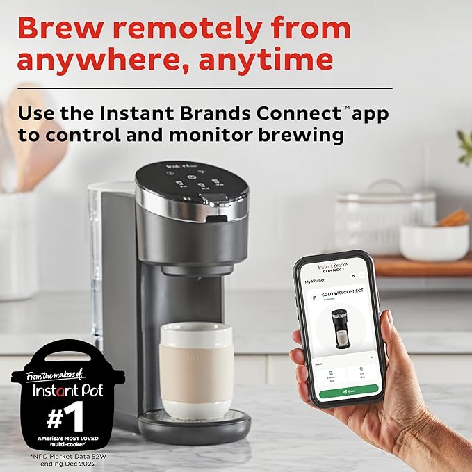 Instant Solo WIFI Connect Single Serve Coffee Maker From the Makers of Instant Pot Coffee Brewer Includes Reusable Coffee Pod &amp Bold Setting Brew 8 to 12oz. 40oz. Water Reservoir Black