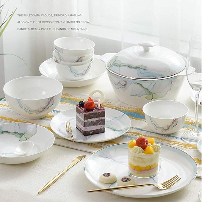 56 Pieces Bone China Dinnerware Set Simple Nordic Style Dinner Set China Tableware Set Dishes Bowls And Plates For 6-10 People