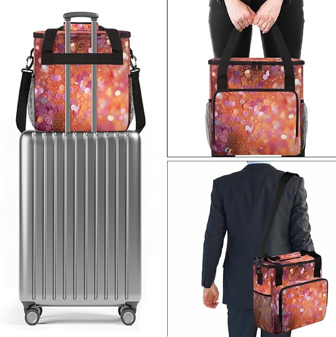 Glitter Coffee Maker Carrying Bag Rust Red Portable Travel Storage Tote Bag Compatible with K-Mini or K-Mini Plus Single Serve Coffee Brewer Carrying Case with Multiple Pockets &amp Shoulder Strap