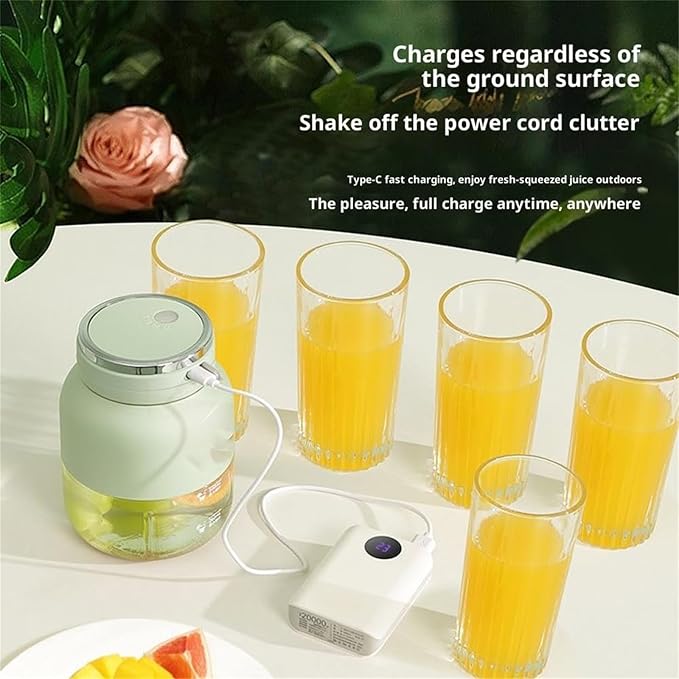 Blender Mini Japan 28oz Hand Blender — Directly Squeezed Fresh Juice Portable With Lid USB-C Rechargeable (Green)