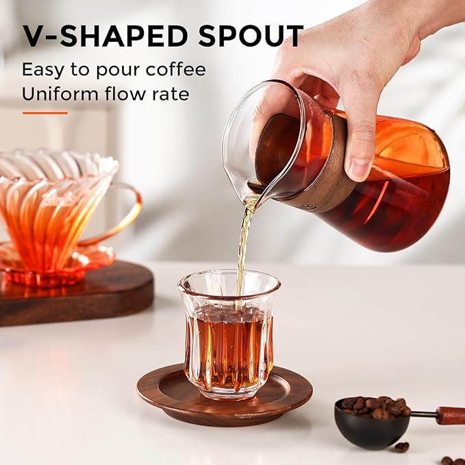 Bincoo Pour Over Coffee Maker Set - 500ML Glass Coffee ServerGlass Carafe with Coffee Dripper and 50PCS Paper Filter Drip Coffee Maker Set for Home Café Restaurant (Orange)