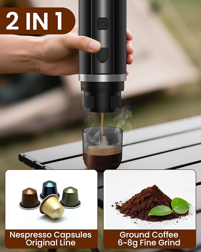 Portable Espresso Maker 20 Bar Electric Espresso Machine for Travel Camping Rechargeable USB-C Mini Coffee Maker for NS Capsule Pods and Ground Coffee Matte Black