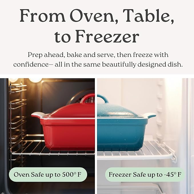 Stoneware Casserole Dish Bakeware with Lid | Covered Square Dinnerware | Medium 2 Quart [Ocean Blue]