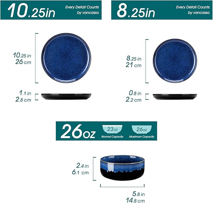 vancasso Starry 12 Pieces Dinnerware Sets for 4 Bundles 7.5 Inch Stern Square Dinner Plates Set of 4