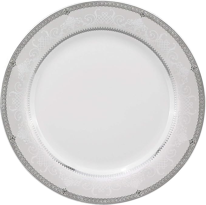 Misc 57-Piece Porcelain Dinnerware Set with Silver Accent Banded Traditional Oval Dishwasher Safe