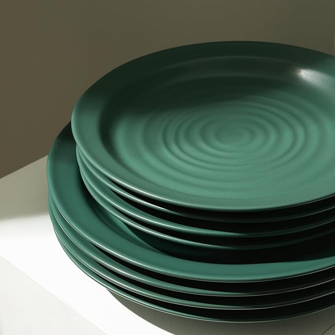 Stone Lain Orbit 12-Piece Dinnerware Set Stoneware Plates and Bowls Set Pasta Bowls Microwave and Dishwasher Safe Dish Set for 4 Green